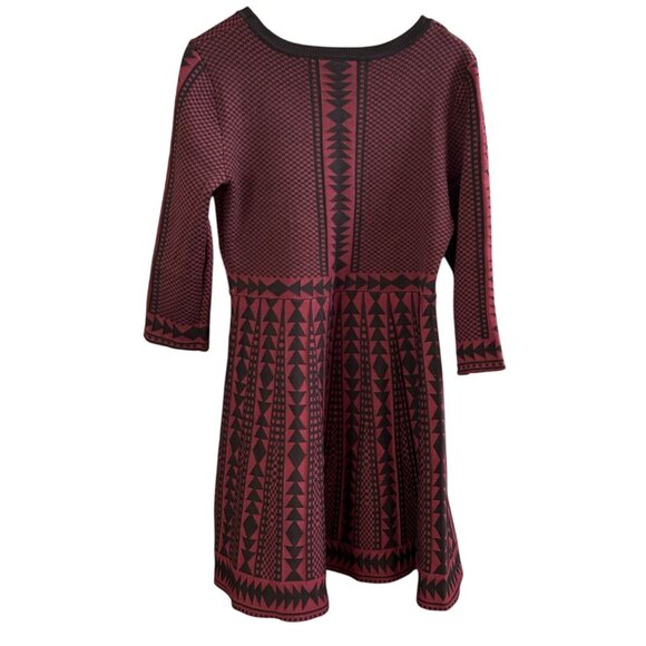 NWOT Nina Leonard Burgundy & Black Geometric Print Fit & Flare Dress 3/4 Sleeve - Picture 4 of 4